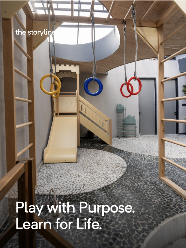 The Storyline indoor playground with climbing rings and slide